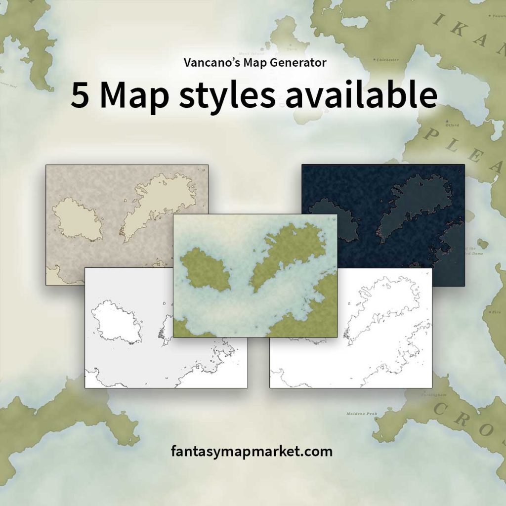 5 Map styles available for Vancano's Map Generator